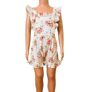 Happy Nature Kid's Floral Ruffle Romper 18M Bibbed Snap Bottom Adjustable Straps